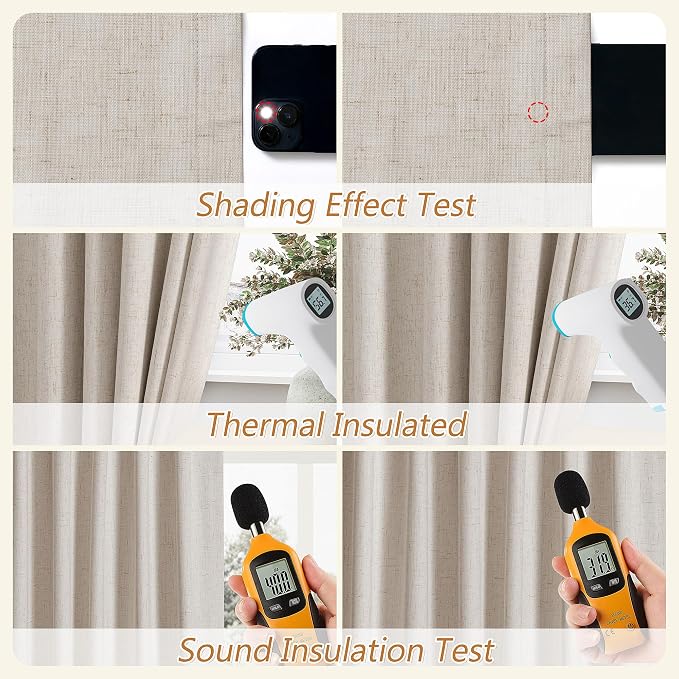 100% Blackout Linen Curtains for Bedroom 96 inches Long, Thermal Insulated Room - Image 5