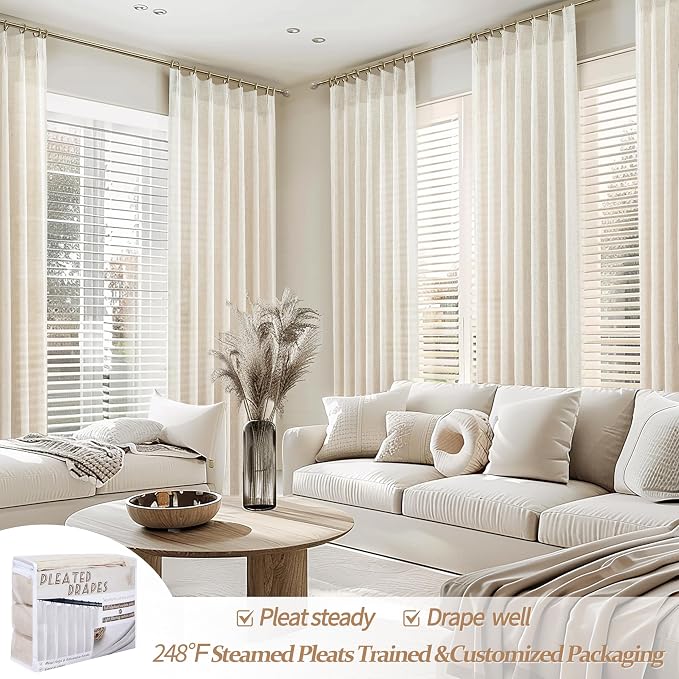 Pinch Pleat Cream Beige 72 Inch Curtains - Image 5