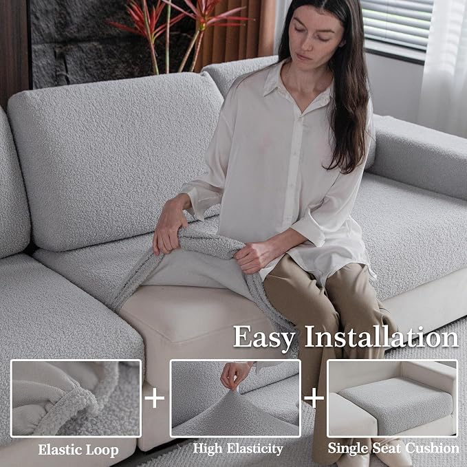 OHSIO Couch Cushion Covers for Sectional Sofa, Stretch Soft Sofa Slipcovers - Image 4