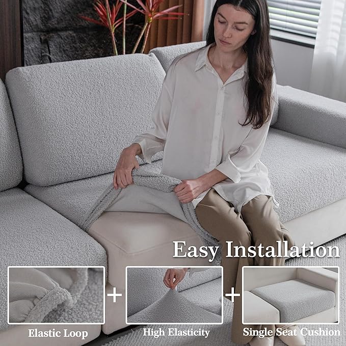 OHSIO Couch Cushion Covers for Sectional Sofa, Stretch Soft Sofa Slipcovers - Image 4