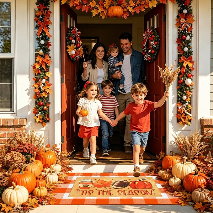 2 Pcs Fall Football Doormat, Layered Pumpkin Welcome Mat - Image 5
