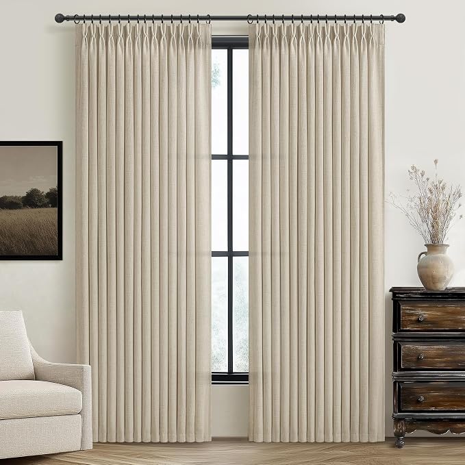 Warm Beige Pinch Pleated Linen Sheer Curtains 78 Inches Long by PleatedDrapes