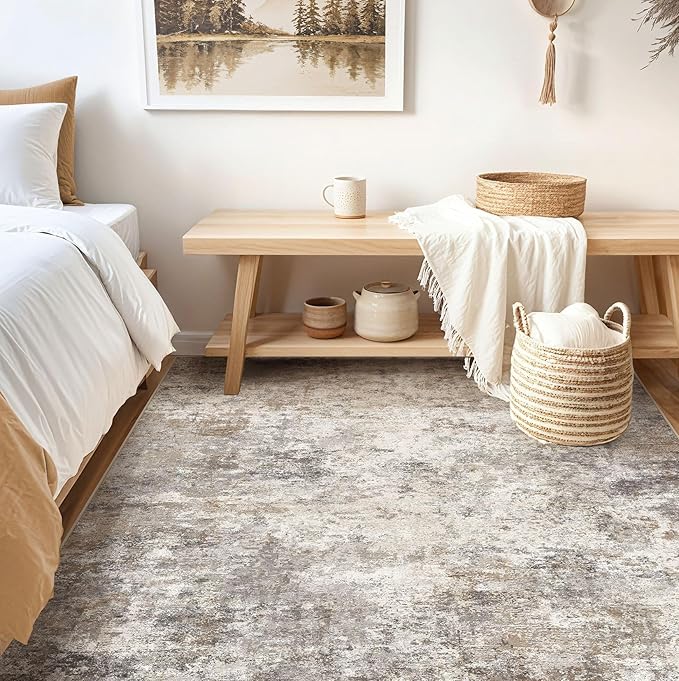 UERMEI Square Area Rugs : Washable 6x6 Neutral Modern Abstract Carpet - Image 4