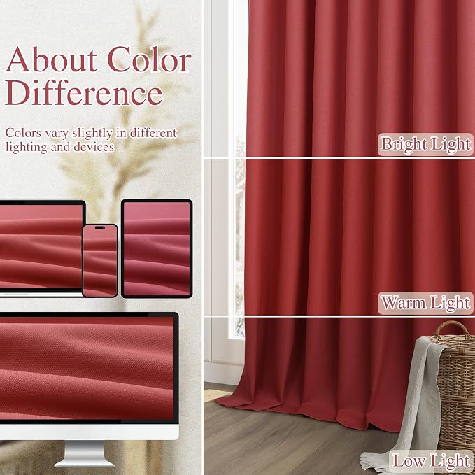 Red 100% Blackout Linen Curtains 102 Inch Length 2 Panels Set - Image 7