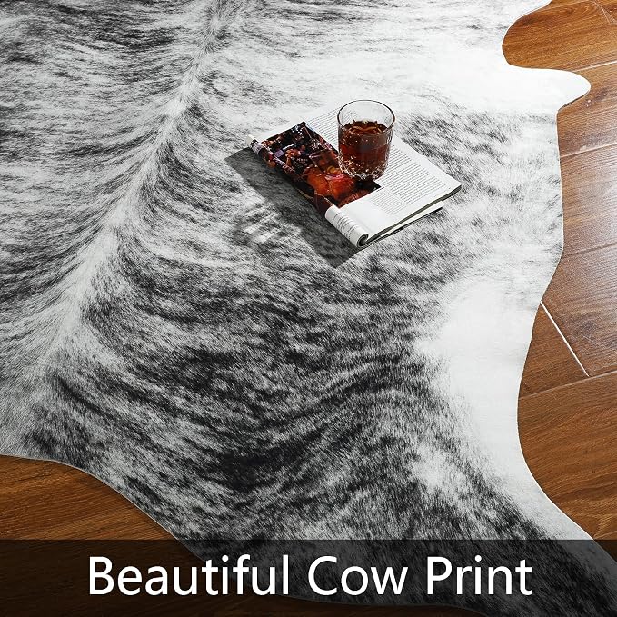 Western Faux Cowhide Rug, Animal Cow Hide Rug, 6.2 x 5.2 Ft Black | Premium - Image 5