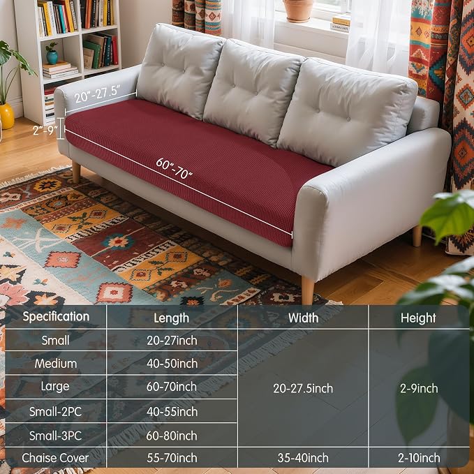 Hokway Couch Cushion Covers Christmas Wine Red Stretch Cushion Covers Sofa Seat - Image 3