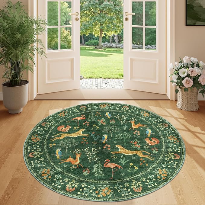 DUKINO 4ft Round Rug, Washable Animal Small Round Area Rug Non Slip, by DUKINO