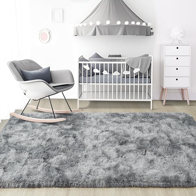6x9 Large Tie-Dyed Grey Fluffy Area Rug Non-Slip - Image 7