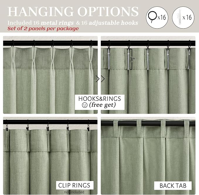 Sage Green Pinch Pleated Floor to Ceiling 102 Inch Long Curtains - Image 5