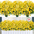 Ouddy Decor 24 Bundles Artificial Flowers for Outdoors UV Resistant Fake Plastic Plants Faux Boston Fern Greenery Stems for Spring Summer Indoor Garden Patio Window Box Kitchen Home Decor, Yellow