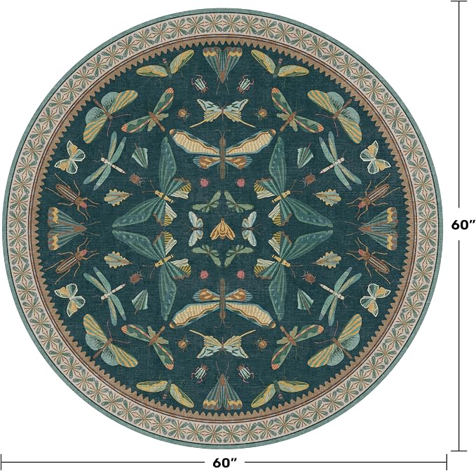 5ft Round Teal Boho Rug for Entryway, Washable Non Slip Area Carpet for Living - Image 2