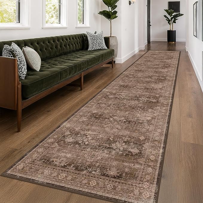 Neutral Boho Washable 3x16 Extra Long Hallway Runner Rug, Non-Slip Stain & Fade by HazoHaus