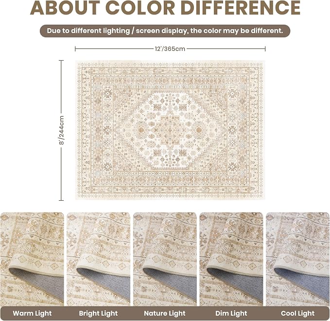 8x12 Area Rugs for Living Room, Large Washable Rug, Dining Room, Low Pile - Image 2
