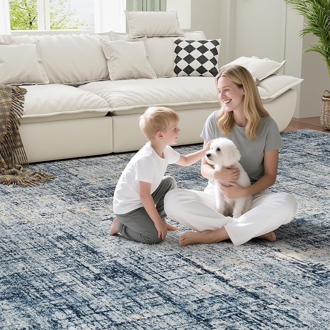 8x10 Washable Area Rug for Living Room Bedroom: Non-Slip Modern Blue Gold | - Image 6