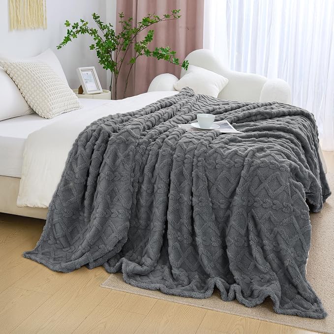 Aganear Fleece Throw Blanket for Bed Couch 90"x90" Grey | Lightweight Fuzzy by Aganear