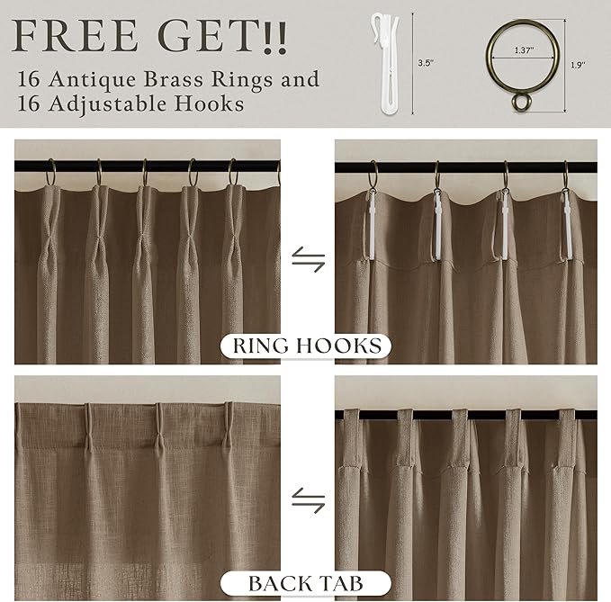 84 Inch Brown Dutch Cocoa Pleated Linen Light Filtering Curtains 2 Panels | - Image 4