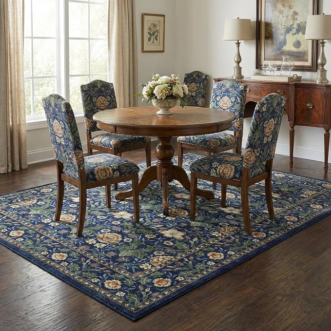 GarveeHome Green Washable Area Rug 5x7, Retro Floral Low Pile Non Slip Living - Image 2
