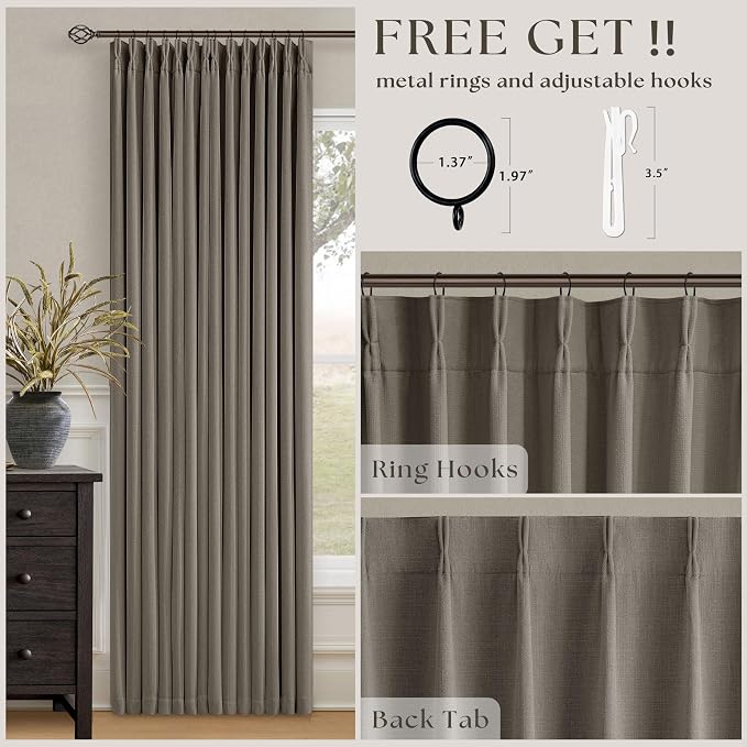 Dark Flax 100 Inch Blackout Pinch Pleated Curtains 2 Panel Set, Taupe | Thick - Image 5