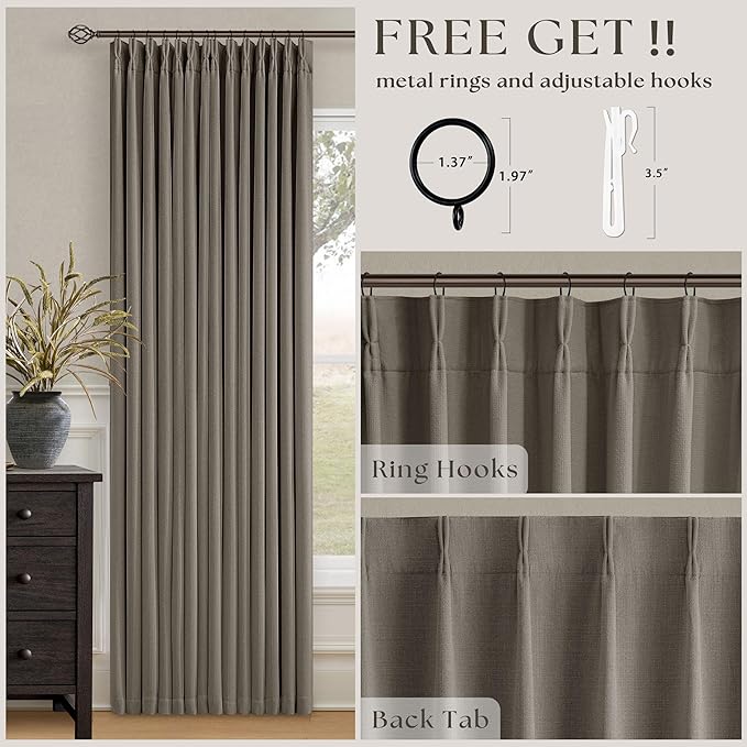 Taupe Grey Linen Blackout Pleated 105 Inch Curtains - Image 5
