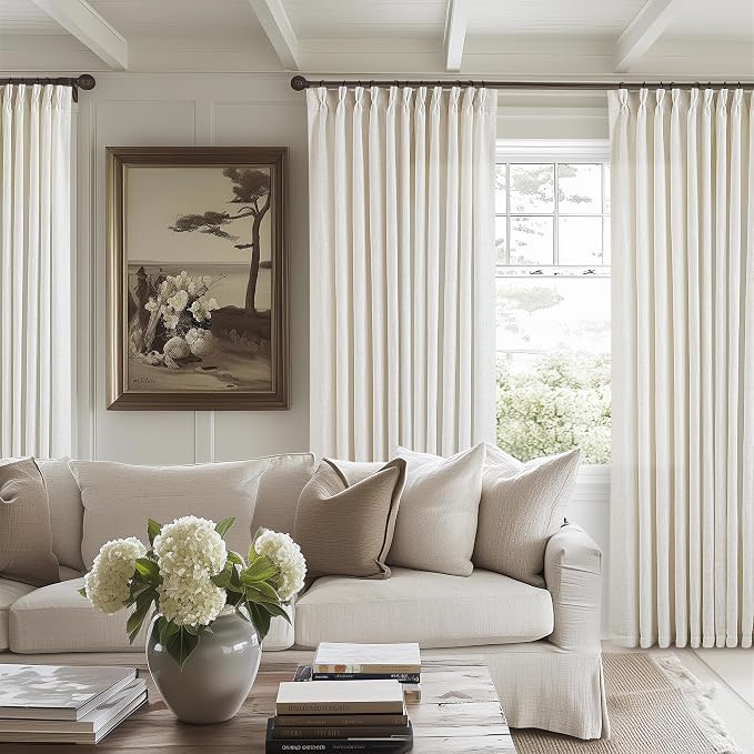 Natural Pinch Pleated Linen Curtain Panels 96 Inches Long 70 Wide | Extra Wide - Image 9