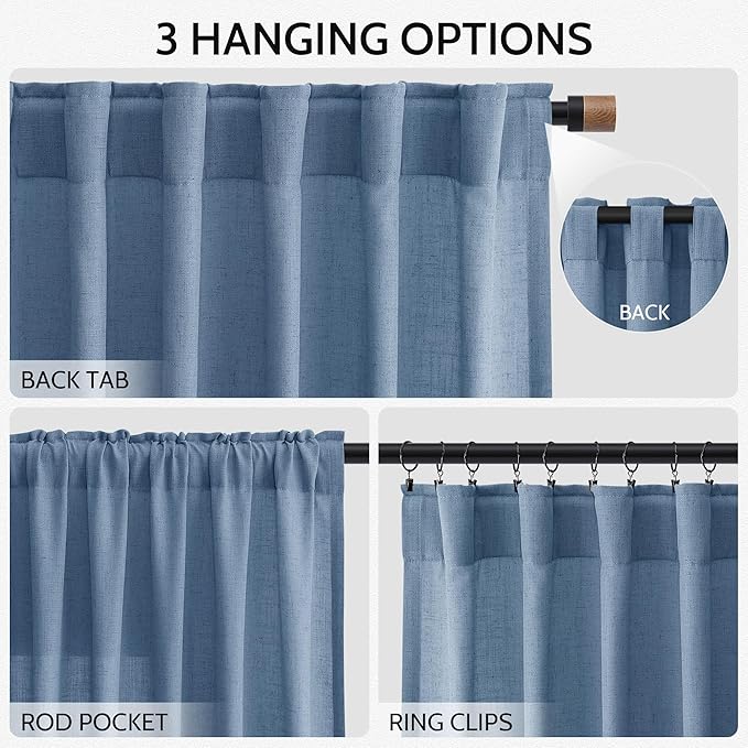Extra Long Curtains 102 Inches for Living Room/Bedroom Stone Blue Back Tab Rod - Image 2