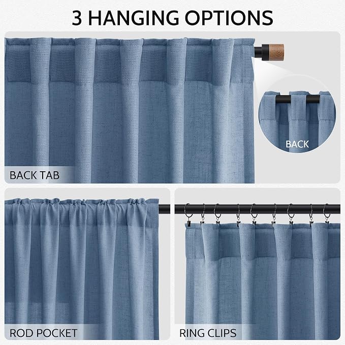 Stone Blue Linen Curtains 96 Inches Long - Image 2