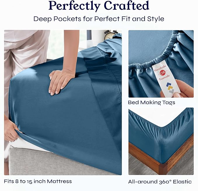 California Design Den Soft Twin Sheets Set - 400 Thread Count Sateen, Natural 100% Cotton Sheets, Deep Pockets, Cooling and Durable Bedding Set for Dorm Rooms & Adults - Peacock Blue