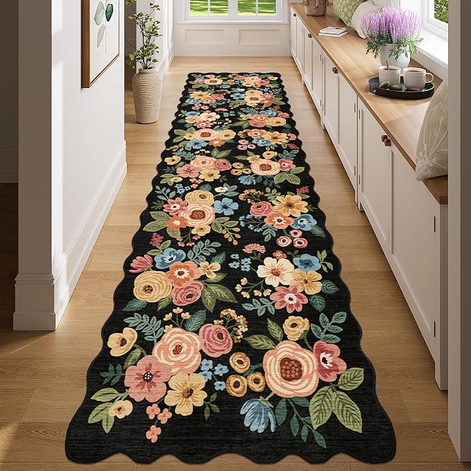 DUKINO 2x7 Runner Rug for Hallway, Floral Washable Rug for Kitchen, Stain by DUKINO