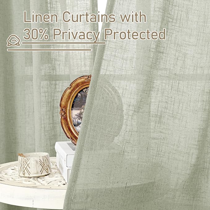 Short Linen Curtains 48 Inch Length 2 Panels, Semi Sheer Light Filtering Panels - Image 6