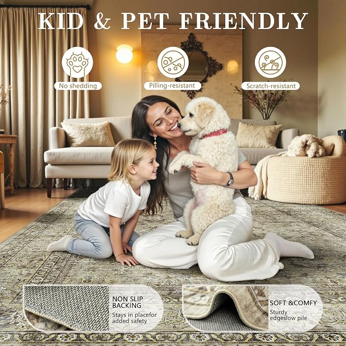 6x9 Area Rugs - Washable Vintage Retro Living Room Rug, Soft Ultra Thin Non - Image 5