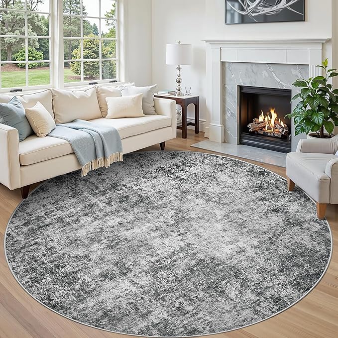Aelenmu Round Rug 8ft Washable Rug by Aelenmu