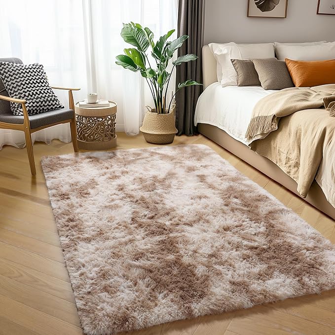 Amdrebio Beige Tan Furry Area Rug 4x6 - Image 3