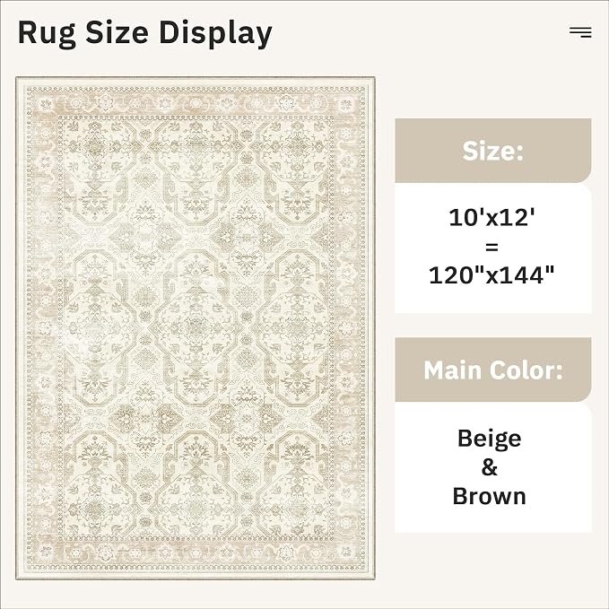 Soalmost 10x12 Area Rugs for Living Room Washable Rug Non-Slip Beige/Brown | - Image 5