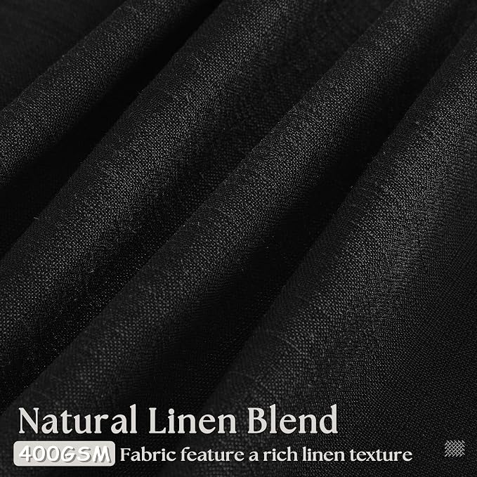 Black Pinch Pleated Linen Semi Sheer 96 Inch Curtains 2 Panels | Light Filtering - Image 3