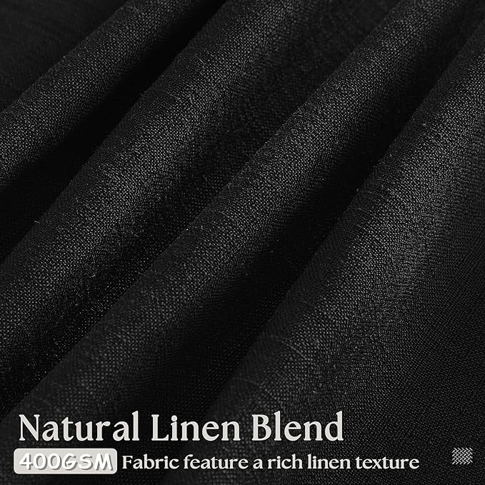 Black Pinch Pleated Linen Semi Sheer 102 Inch Curtains 2 Panels | Light - Image 3