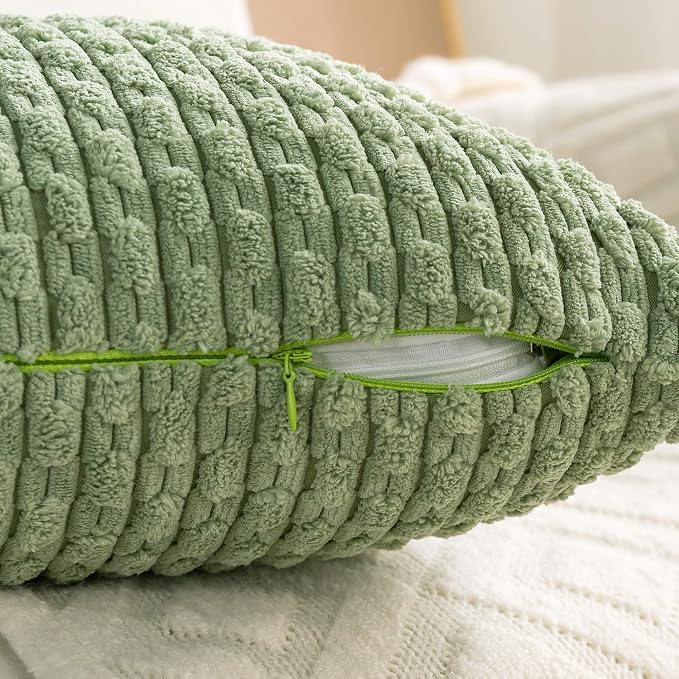 Set of 4 Sage Green Decorative Throw Pillow Covers 16x16 Inch Corduroy Pillow - Image 5