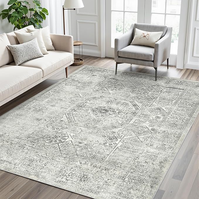 Soalmost 6x9 Area Rug for Living Room Washable Non-Slip Rugs Light Gray | - Image 9