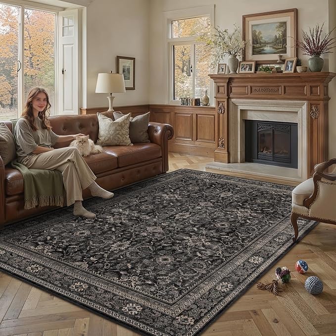 Schweek 6x9 Area Rug Washable Neutral Dark Rug Non Slip - Image 3