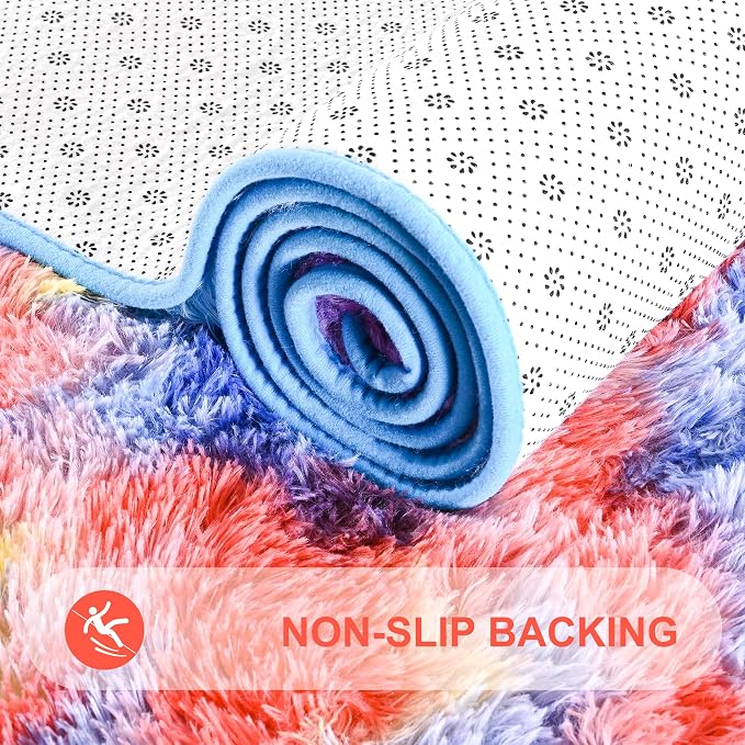 5x7 Tie-Dyed Blue Red Yellow Fluffy Soft Area Rug Non-Slip - Image 5