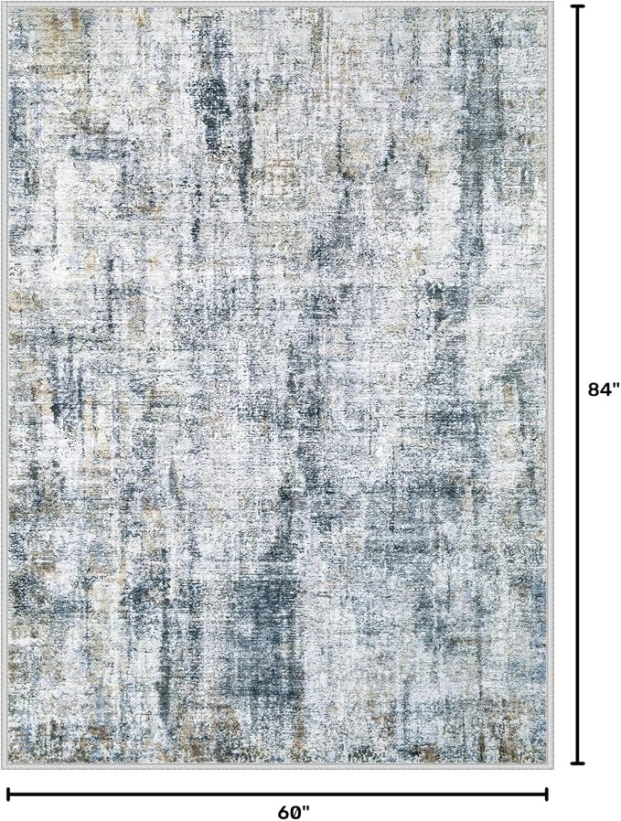 5x7 Area Rugs Washable Rug: Abstract Neutral Rugs Modern Non Slip Area Rug - Image 2