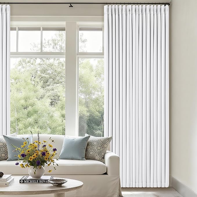 Snow White Pleated Linen 100% Blackout Curtains 102 Inches Long | Pinch Pleat - Image 9