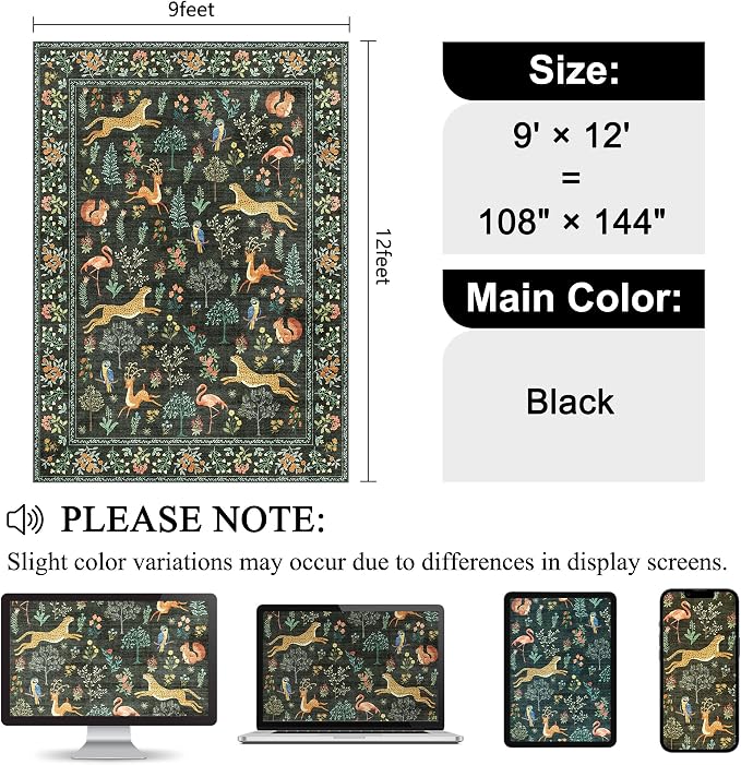 DUKINO 9x12 Area Rug for Living Room, Washable Animal Rug Non Slip, Non-Shedding - Image 2