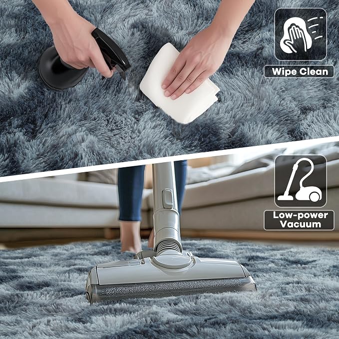5x7 Tie-Dyed Blue and Grey Fluffy Soft Area Rug Non-Slip - Image 5