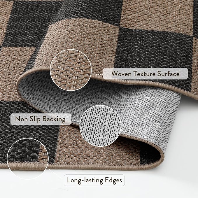 Lahome Checkered Easy Jute 3x5 Outdoor Rug, Washable Rugs - Image 5