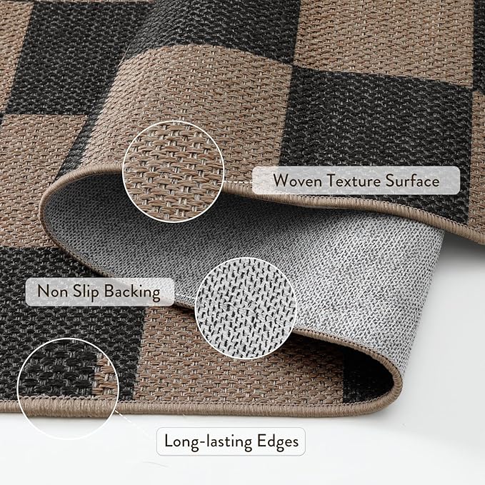 Lahome Checkered Easy Jute Kitchen Runner Rug, 2x8 Outdoor Rugs Washable | - Image 4