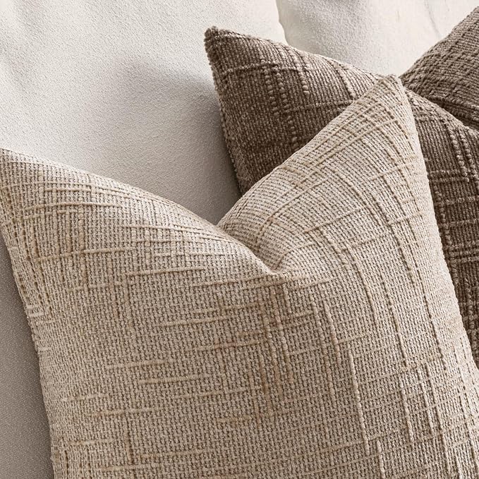MIULEE Chenille Textured Euro Throw Pillow Covers Oatmeal 22x22 Set of 2 | - Image 3