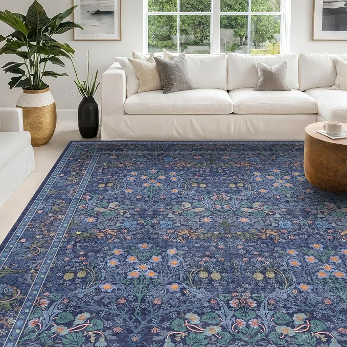 Boho 8x12 Washable Dark Blue Rug by HazoHaus