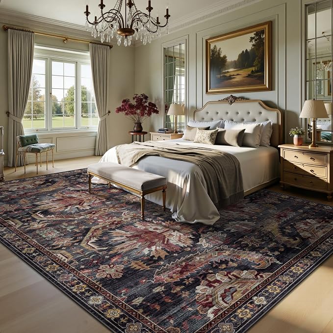 8x10 Area Rugs, Vintage Retro Soft Washable Rug, Non-Slip Low Pile Rugs - Image 3