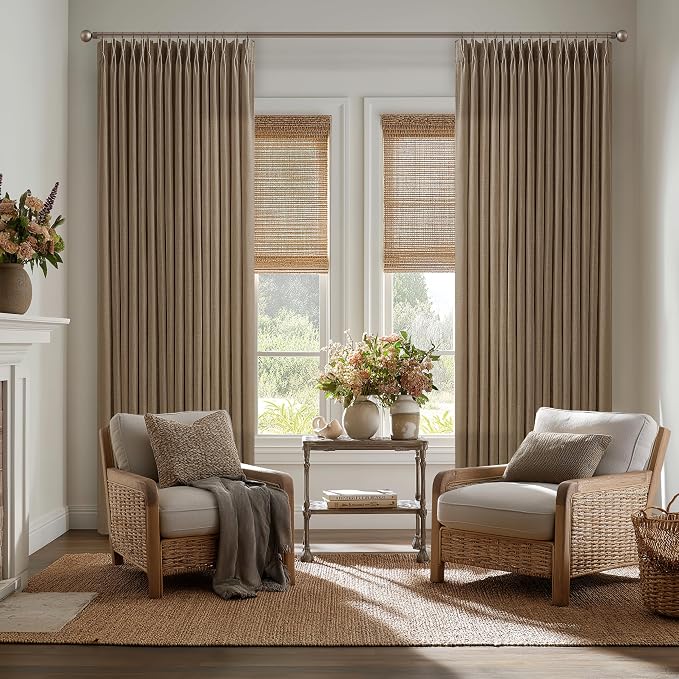 100 Inch Linen Pleated Dutch Cocoa Light Filtering Sheer Curtains | Pinch Pleat by Twodrapes