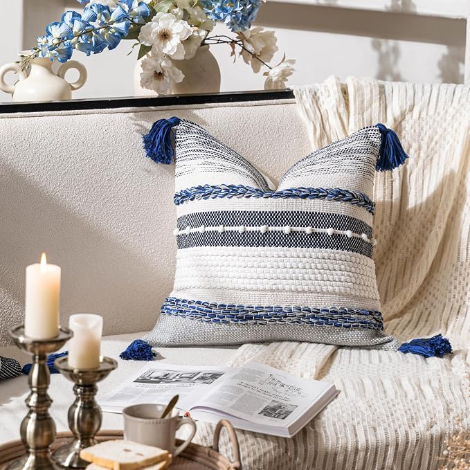 Navy Dark Blue Decorative Throw Pillow Cover 20x20 Square Boho Accent - Image 8